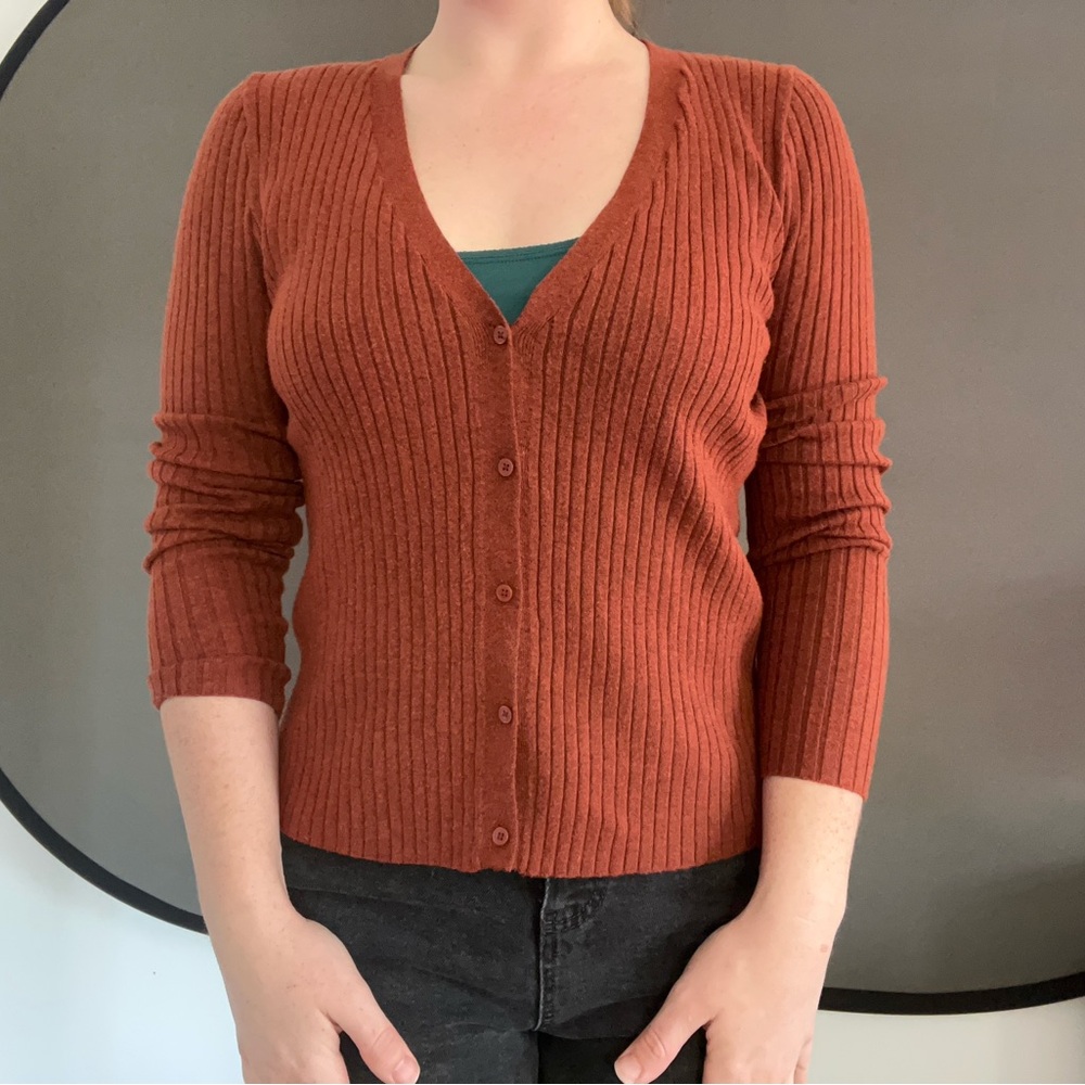 a new day Rust V-Neck Ribbed Cardigan